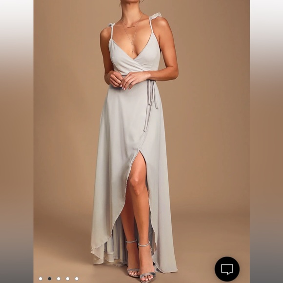 Lulus “Here’s to us” light grey wrap dress - Picture 3 of 4